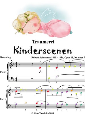 cover image of Traumerei Kinderscenen Opus 15 Number 7 Easy Piano Sheet Music with Colored Notes